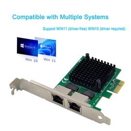 Dual PCIe 3.1 2.5GBase-T Network Adapter with Intel I225-V 2500/1000/100Mbps PCI Express Gigabit Ethernet NIC Card RJ45 LAN Controller for Windows 10/11 with Low Profile Bracket