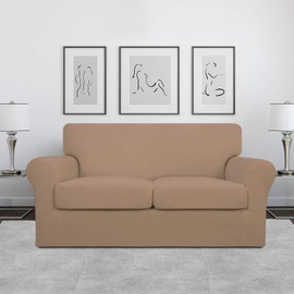Easy-Going 3 Pieces Stretch Soft Couch Cover for Dogs - Washable Sofa Slipcover for 2 Separate Cushion Couch - Elastic Furniture Protector for Pets, Kids (Loveseat, Camel)