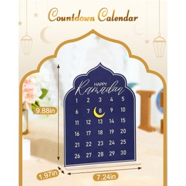 Swooflia Ramadan Countdown Calendar - 2025 EID Advent Days for Islamic Muslim Masjid Mubarak رمضان Blue Acrylic Decorations with Holder for Home Table