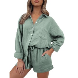 Trendy Queen Two Piece Sets For Women Summer Short Sets Beach Vcation Lounge Pajama 2 Piece Spring Outfits Fashion 2025 Green S