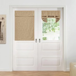 KGORGE 100% Blackout Back Door Curtain, Total Privacy Linen Blended French Door Blinds Tie Up Shade Door Window Covering for Basement Storm Door, W26 x L40, Camel, 1 Panel
