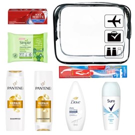 Womens Mini Travel Toiletries Set - Essentials for Hospital, Materinty, Camping, Holiday & Vacation, Travel Size Toiletries Under 100ml, Clear Travel Bag, Mini Toiletries, Airport Security Approved