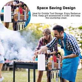 ESOW Griddle Caddy for Blackstone 28"-36" Griddles, No Drilling Space Saving Grill Accessories, BBQ Blackstone Storage Caddy with Magnetic Tool Holder & Paper Towel Holder & Knife Holder, Brown