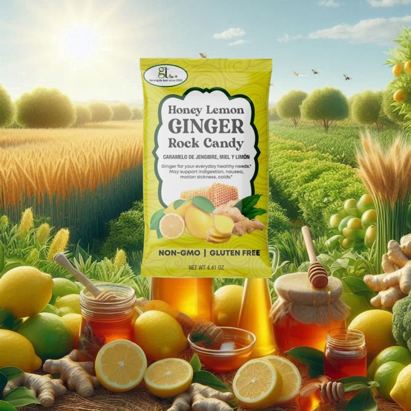 GT Honey Lemon Ginger Rock Candy, 4.41 Ounce Bag, 1