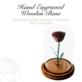 Burgundy Enchanted Forever Rose In Glass Dome Inspired by Beauty & The Beast Flower, Custom Hand Engraved Preserved Rose | Hand Dipped Rose In Lacquer with Copper Stem, Valentine's Day Gifts for Women