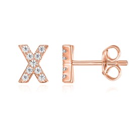 PAVOI 14K Rose Gold Plated Sterling Silver CZ Alphabet Letter Earrings | Initial Earrings for Women | Letter X