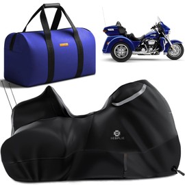 BEBPLIE Motorcycle Cover with Side+Top Box Heavy Duty Waterproof for Touring Models Ultra Limited,Indoor & Outdoor Storage Black