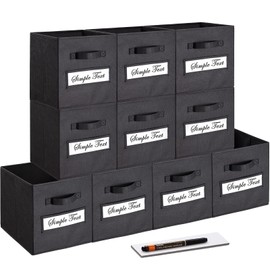 artsdi 11 Inch Storage Cube,Storage bin,cube storage (Set of 10) Foldable Fabric Cube Storage Bins with 10 Labels Window Cards & a Pen,Baskets Containers for Shelves,Closet Organizers Box,Black