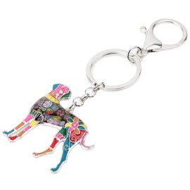 WEVENI - Llavero de aleación esmaltada para perro, gran danés, llavero para bolso de mano, joyería de moda para mujeres y niñas, Multi color, 46mm x 45mm
