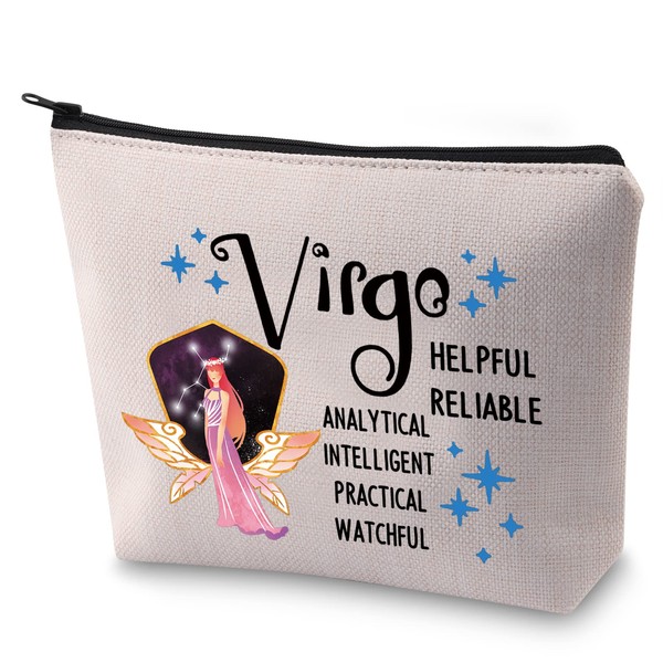 Zodiac Sign Cosmetic Bag Horoscope Makeup Bag 12 Constellation Birthday Gift for Astrology Lovers, Virgin