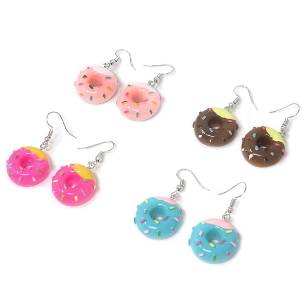 Honbay 4 Pairs of Creative Funny Donuts Earrings Personalized Dangle
