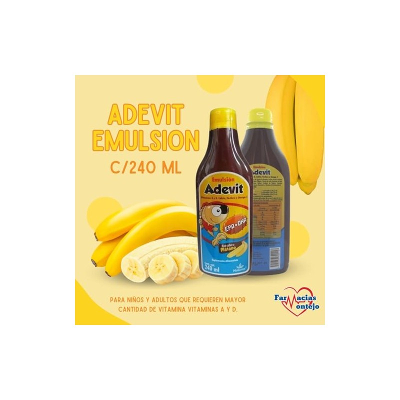 Adevit Emulsion 240 ml, Vitamina A y D, Calcio, Fosforo,
