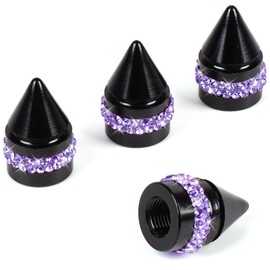 ToBeQueen Bling Purple Tire Valve Caps, 4 Pack Handmade Crystal Rhinestone Diamond Purple Valve Stem Covers Universal Dustproof Purple Bling Car Accessories for Women(Purple)