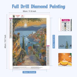 GHHKUD Diamond Painting Kits City Scenery for Adults, DIY Full Drill Sunset Diamond Art Kits Pictures, Adults Diamond Art House Craft Perfect for Relaxation Home Decor 30x40cm