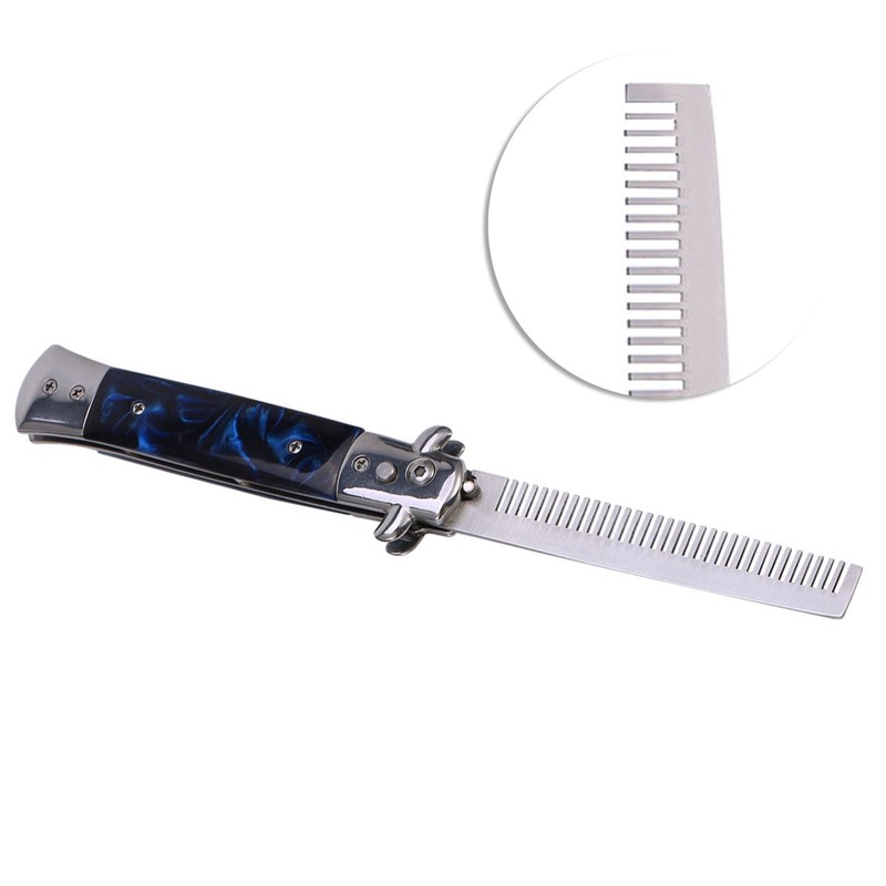 Switchblade Spring Folding Knife Push Button Pocket Comb Oil Hair
