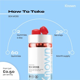 Known Tasty Sea Moss Gummies - 5000mg Sea Moss, Vitamin C, Iodine - Supports Immunity - Natural Apple Flavour - 60 Vegan Gummies, 1 Month Supply