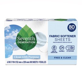 Seventh Generation Dryer Sheets Laundry Fabric Softener, Free & Clear Made for Sensitive Skin, 80 Sheets