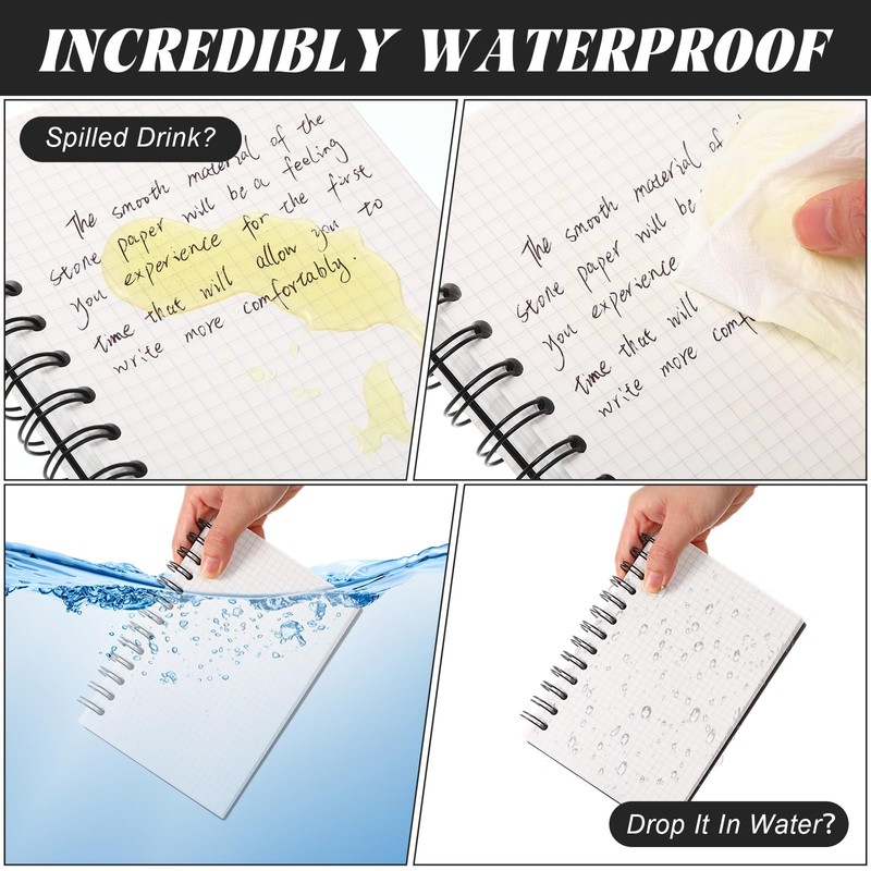 Sayglossy 6 Pack 5x7 Inch Waterproof Spiral Notebook Stone Paper