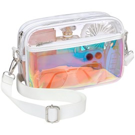 PACKISM Clear PVC Stadium Approved Purse, Durable Crossbody Messenger Bag for Game Day, Concerts & Sports Events – Multifunctional Transparent Bag Fits Wallet, Glasses, Makeup, Cellphone & Keys - Color: Grey