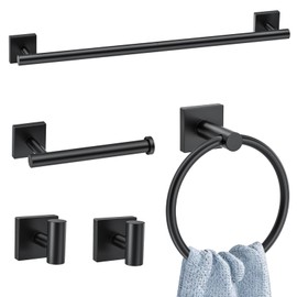 Woekme 5 Pieces Bathroom Hardware Accessories Set Matte Black Towel Bar Set Stainless Steel Wall-Mounted Towel Holder 23.6 Inch Towel Racks for Bathroom