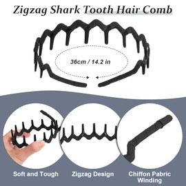 Syhood 6 Pieces Zigzag Headbands for Women Shark Tooth Comb Hairbands Wrapped Cloth Hairbands Wave Shape Plastic Hair Band Hair Accessory(Eye-catching Pattern)