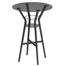 YATINEY Bar Table, 2-Tier Round High Top Table, Pub Table, Home Bar Counter Height, Bistro Tables, for Kitchen, Living Room, Meeting Room, Pub, Transparent and Black BT03BK