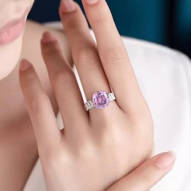 14K Platinum Plating Adjustable Pink Engagement Ring for Women Round Crystal Minimalist Solitaire Birthstone Rings Fashion Friendship Commitment Jewelry Gift for Women's