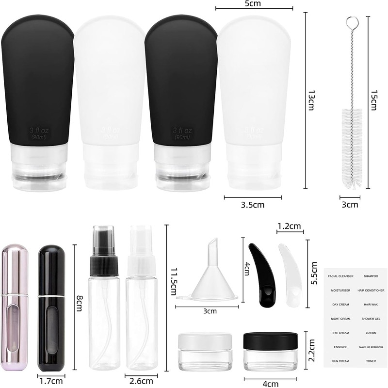 Kit de Viaje Aseo Personal, Botellas de Viaje Rellenables 16