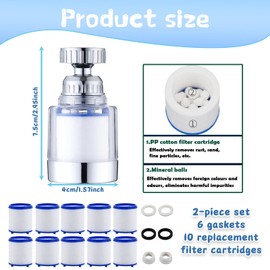 2Pcs Tap Water Filter,3 Types of Gaskets 2 Splash Heads and 10 Filtercartridges Tap Filter Water Filter Tap Used for Home Bathrooms Kitchen Tap Water Filtration Hard Water Filtration
