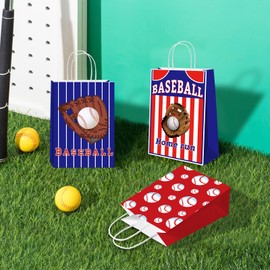 BQC 16 PCS Baseball Gift Bags Baseball Party Favor Bags with Handles for Baseball Party Decorations Baseball Goodie Bags Baseball Treat Snack Candy Favor Bags for Kids Boys Girls