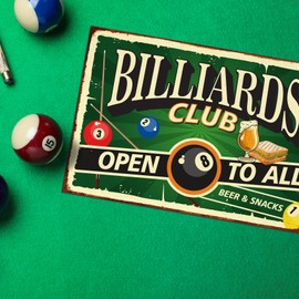 Finest Folia RV002 Aluminium Sign 30 x 20 cm Decorative Hobby Sign for Garden Living Room Garage Outdoor Decoration Retro Chalkboard Hobbies Weatherproof Robust Stable RV002 (14 Billiards)