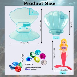 1P Mermaids Pool Diving Toys Set with Shell Gem Toys,Swimming Pool Sinking Toy Red Mermaid Underwater Diving Toy,Kids Swimming Pool ToyAccessories,Princess Diving Games Training Girls Mermaid Gifts
