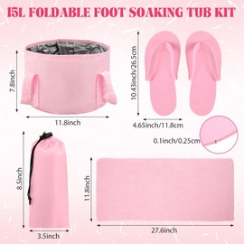 FillTouch 6 Sets Pink Foldable Foot Bath Kit with 15L Foot Soaking Tub Collapsible Towels Women Adult Foldable Slippers Portable Bag Spa Soak Pedicure Bath for Spa Party Sleepover Party Supplies