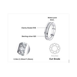 JewelryPalace White Gold Plated 925 Sterling Silver Rings for Women, Channel Set Wedding Band Eternity Ring, Anniversary CZ Simulated Diamond Ring, Girls Womens Jewellery Gifts