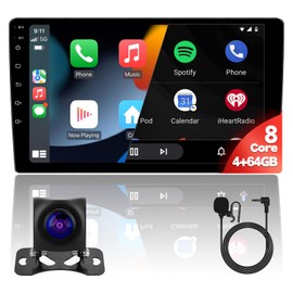 9inch 8Core 4+64GB QLED Full Touch Display Android Car Radio Audio Video Stereo Player for Double Din Raido with CarPlay Android Auto 4G&WiFi DSP FM&AM BT MirrorLink Split Screen PIP GPS Navigation