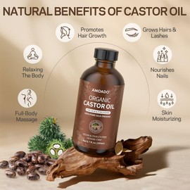 AMOADO Organic Castor Oil Pack Wrap Kit, Castor Oils Cold Pressed Unrefined Glass Bottle(8.7fl.oz), Caster Oil Wrap Belt for Arms Knee Legs, Adjustable Reusable Cotton