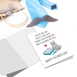 Nchigedy Cat Fathers Day Card for Dad, Funny Father's Day Card from Cats, Thanks for Feeding Me And Scooping My Poo