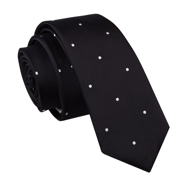 DQT Woven Pin Dot Patterned Dotted Casual Skinny Neck Tie