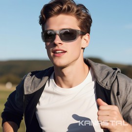 KANASTAL Polarized Sports Sunglasses for Men Black Sunglasses UV Protection Running Sun Glasses Mens Shades Grey Frames for Fishing Driving Cycling