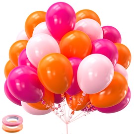 Kelfara Pink and Orange Balloons 60PCS 12 inch Orange Hot Pink Light Pink Latex Balloons with Ribbons for Birthday Baby Shower Wedding Graduation Tropical Party Decoration