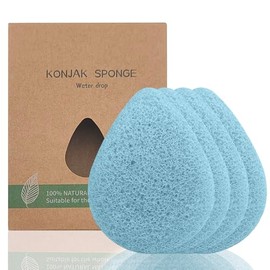 Paquete de 4 esponjas limpiadoras faciales de color azul claro con caja | Exfoliante facial suave a base de plantas de SourceTon | Esponja facial suav