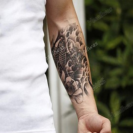 Yesallwas Tattoo Stickers, Realistic and Large Size, Set of 8, Japanese Design and Carving, Carp, Wolf, Body Stickers, Waterproof, Easy to Apply on Arms, Legs, Body, Chest, Shoulder, Back, 5.9 x 8.3 inches (15 x 21 cm)