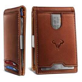 BULLIANT Men Wallet, Slim Leather Wallet Money Clip for Gift Men 3"X4.3" RFID Blocking 11 Cards