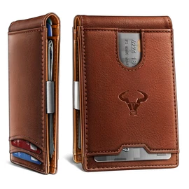 BULLIANT Men Wallet, Slim Leather Wallet Money Clip for Gift Men 3"X4.3" RFID Blocking 11 Cards