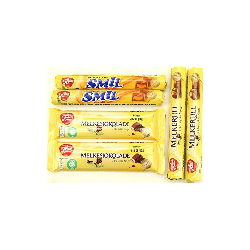 Freia 6-Pack: 2 Smil, 2 Milk Chocolate Bars, 2 Melkerulls