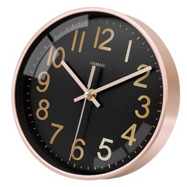 VIKMARI Modern Wall Clock, Small, 20 cm, Quiet, No Ticking, Quartz Wall Clock for Living Room, Bedroom, Office, Kitchen (Black and Gold)