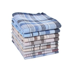 HOULIFE Men's Fabric Handkerchiefs, 100% Cotton, Soft Handkerchief with Checked Pattern, 38 x 38 cm, 15 x 15 cm, Pack of 6/9, mixed 2-9pcs