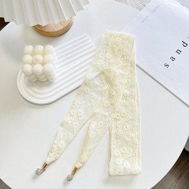 Lamerry Women's Head Scarf, Neckerchief, Baboshka Headband, Lace Scarf, Thin Headband, Waist Wrap, Stylish, Bandana, White