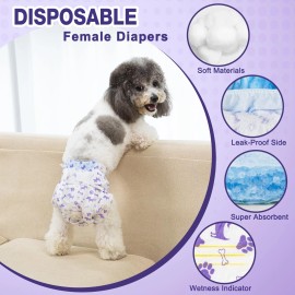 Pet Soft Female Dog Diapers - Disposable Doggie Diapers with Wetness Indicato...