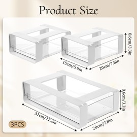 COMNICO 3 Pcs Under Desk Drawer Organizer, Table Hidden Slide Out Desk Drawers Clear Mounted Desktop Pencil Holder 2 Sizes Drawer Divider for Home Office Kitchen Bedroom